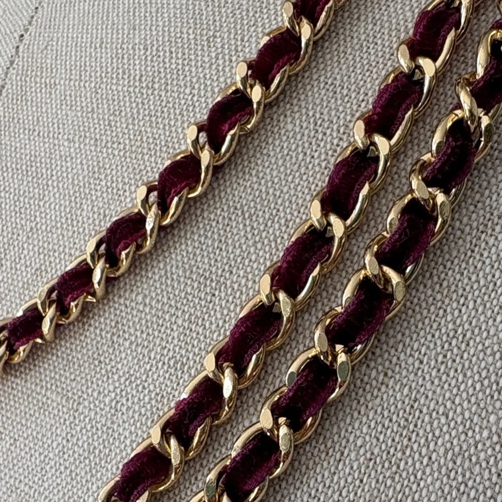 Liz Claiborne Gold and Burgundy braided velvet layered  Chain Necklace